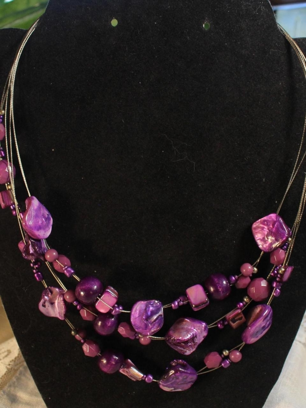 Silver-Tone Fairycore Y2K Tiered Purple Shell Beaded Necklace